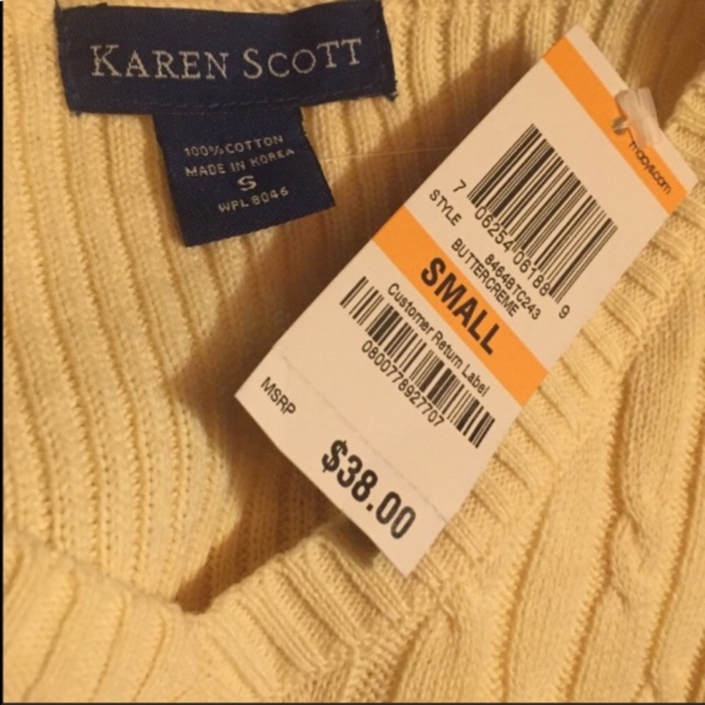 Karen Scott V necked natural creamy white  cable knit pullover sweater HP25 - Picture 3 of 11